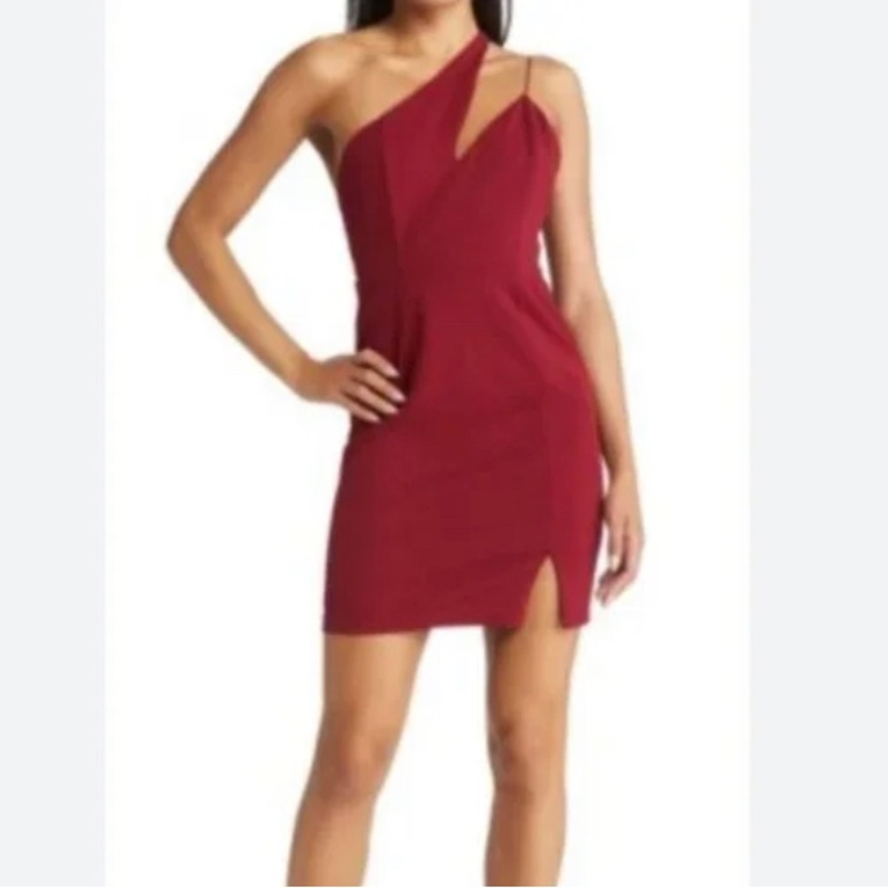 Lulus Poised to Party One-Shoulder Bodycon Mini Dress - Burgundy - XS 🧨
